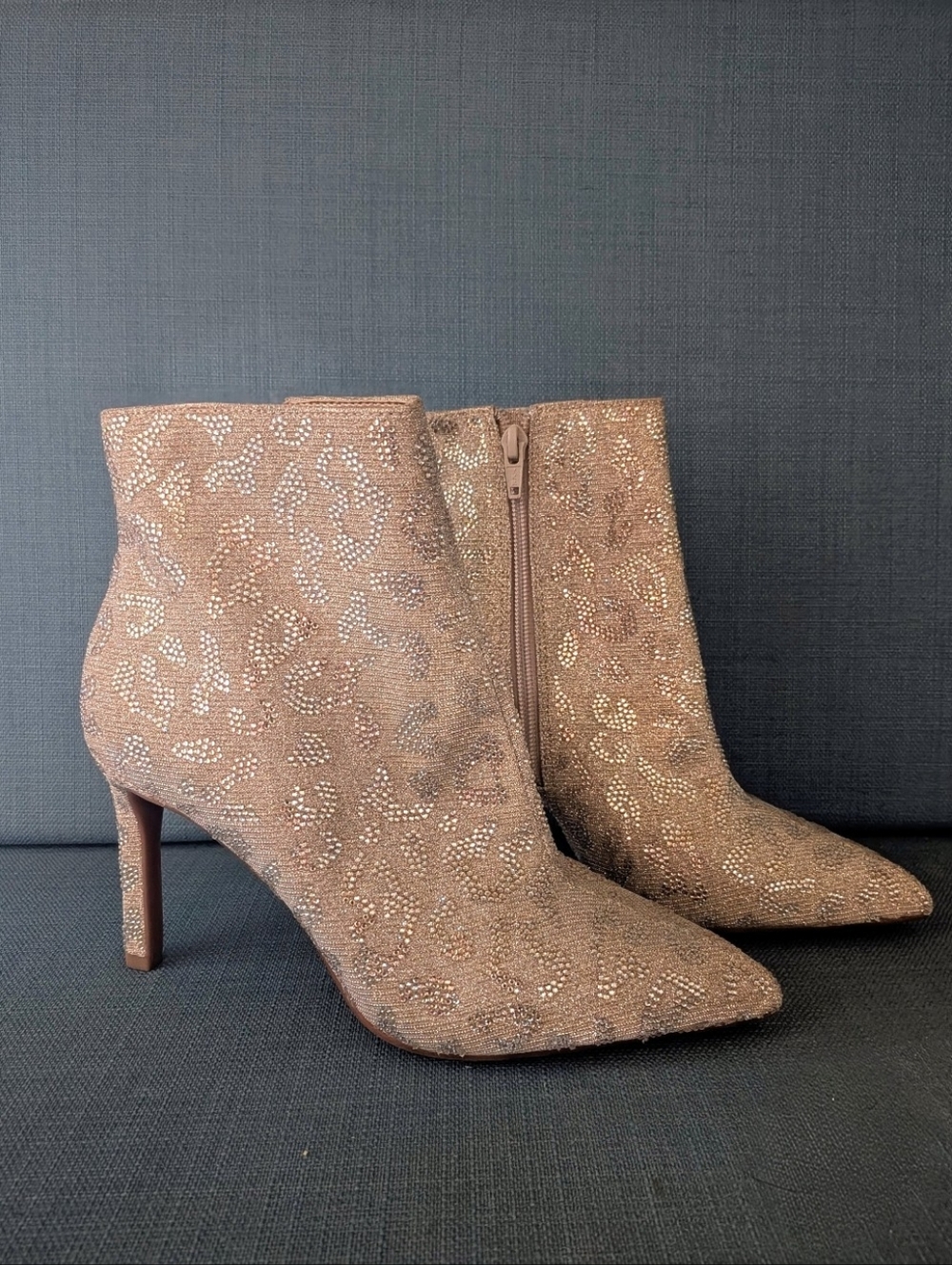 Gianni Bini Taupe Glitter Leopard Ankle Boots
